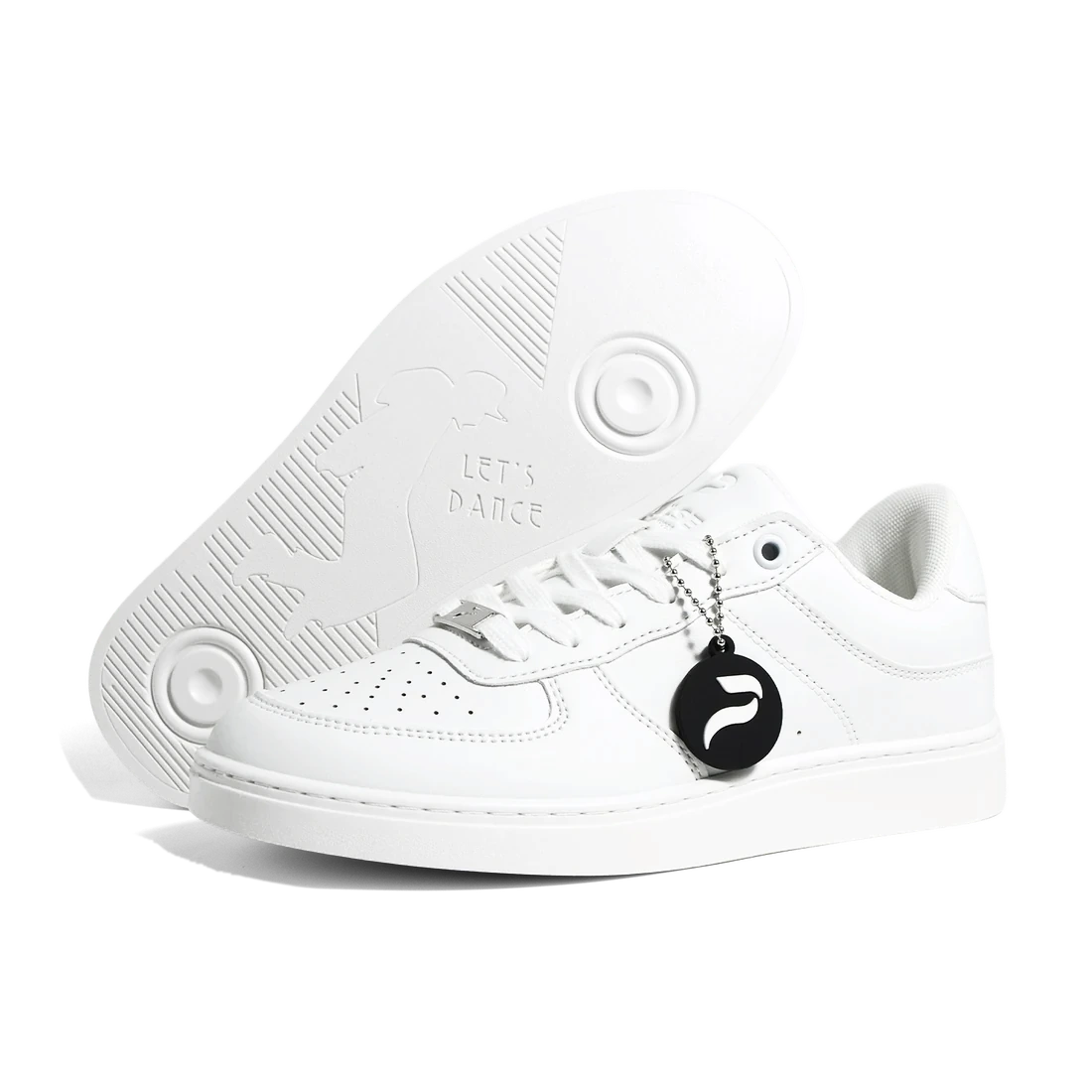 Flow White dance sneaker, front three-quarter with sole