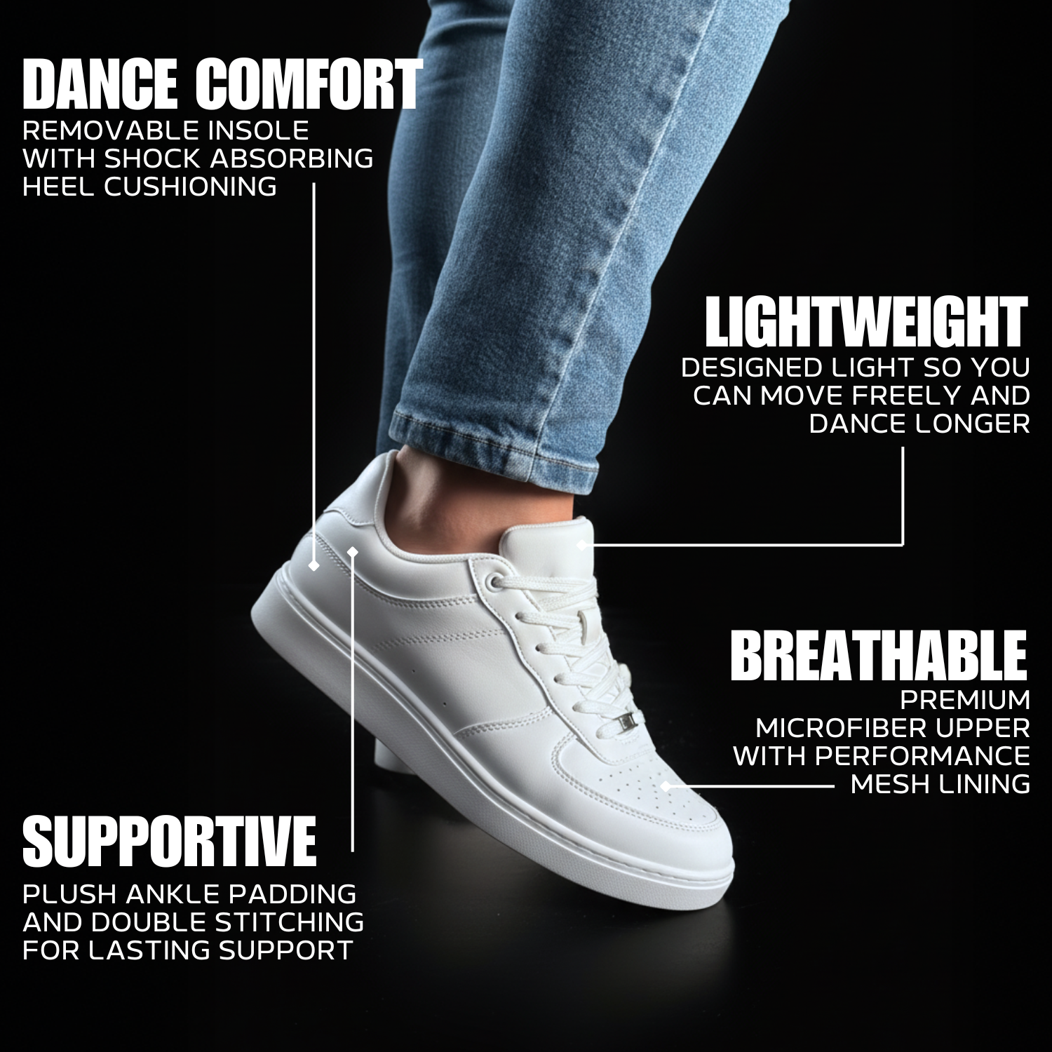 [FLOW WHITE] Unisex Low-Top White Dance Sneakers