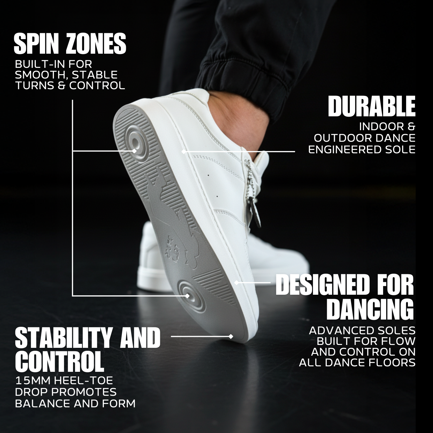 [FLOW WHITE] Unisex Low-Top White Dance Sneakers