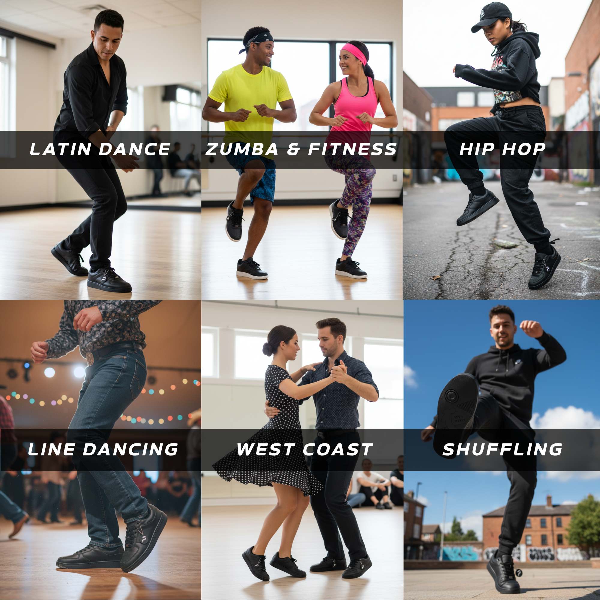 [FLOW ONYX] Unisex Low-Top Black Dance Sneakers