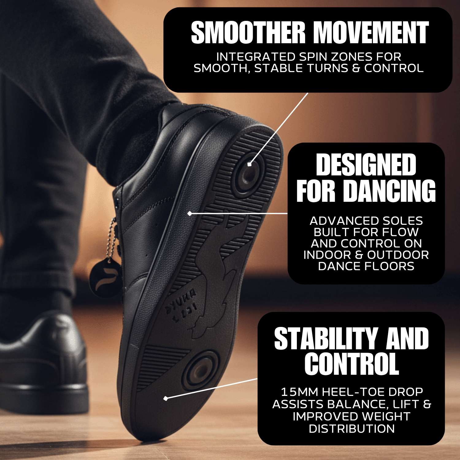 [FLOW ONYX] Unisex Low-Top Black Dance Sneakers