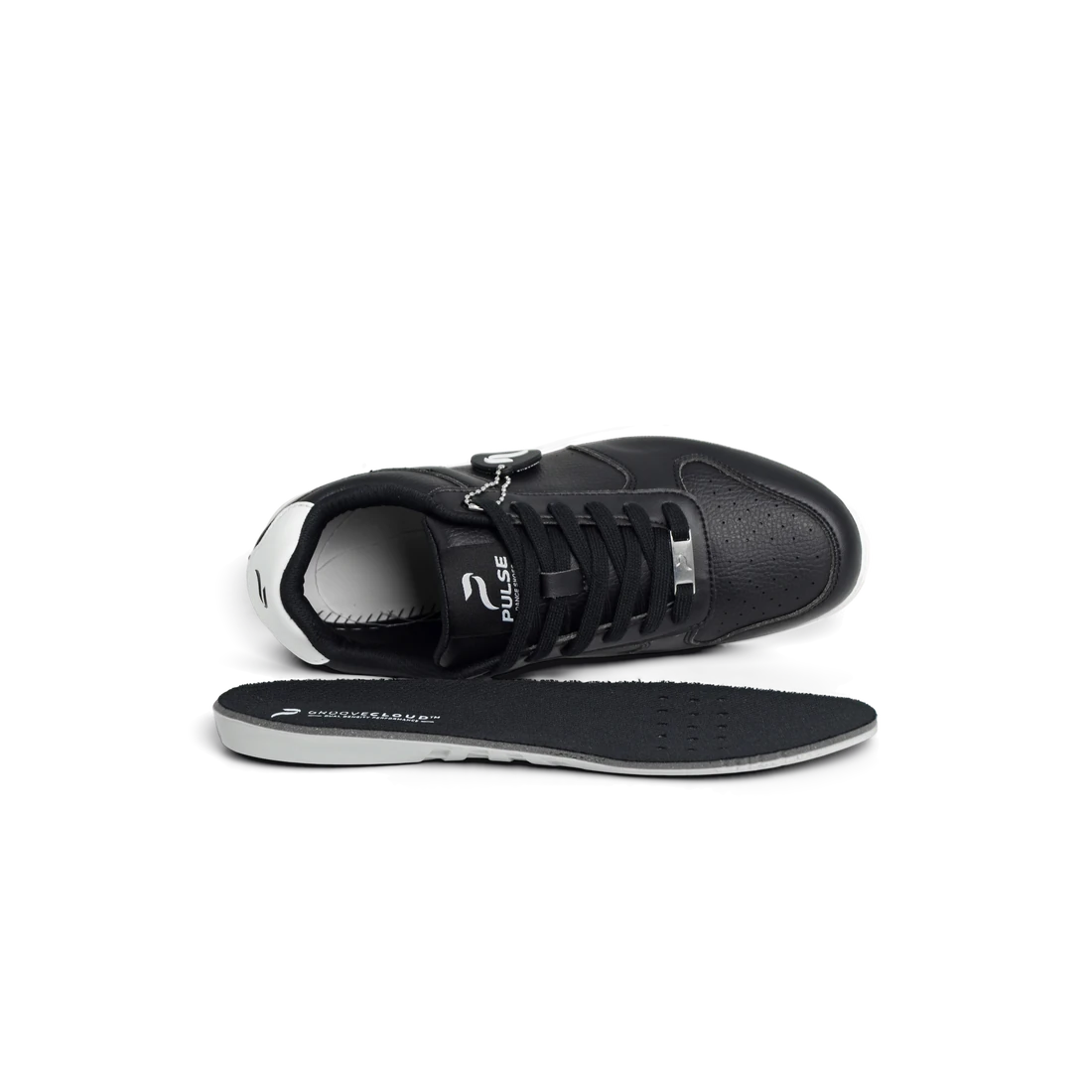 Flow 2 Black dance sneaker, insole removed beside the shoe