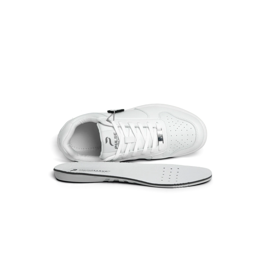 Flow 2 White dance sneaker, insole removed beside the shoe